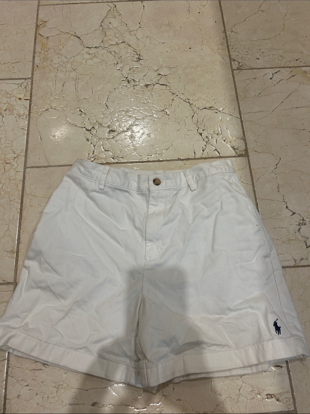 Ralph Lauren White Men's Cotton Chino Shorts with Navy Pony